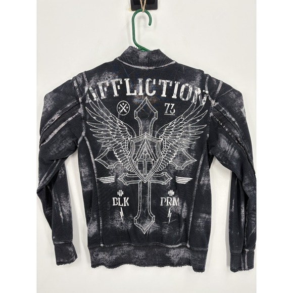 Affliction Live Fast Black Premium Men's Full Zip Sweatshirt Eagle Wings, Large - Picture 7 of 9